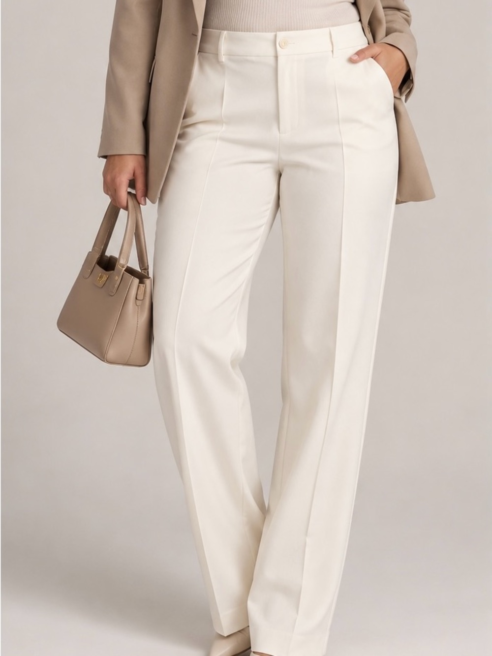 Talbots Cream Wide-Leg Tailored Trousers
